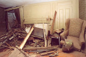 Damage to Federal period McCook parlor.